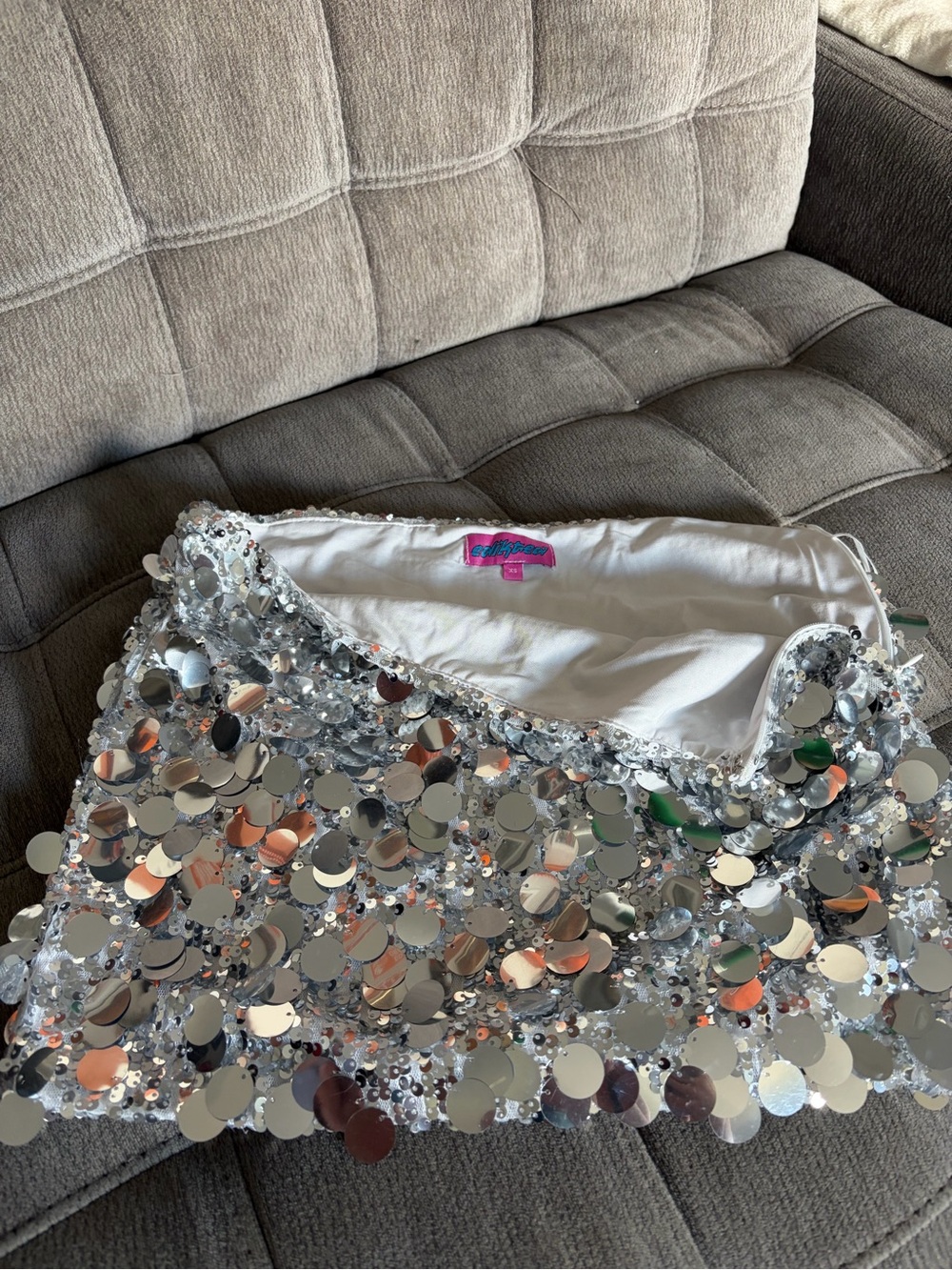 Edikted Silver Sequin Mini Skirt